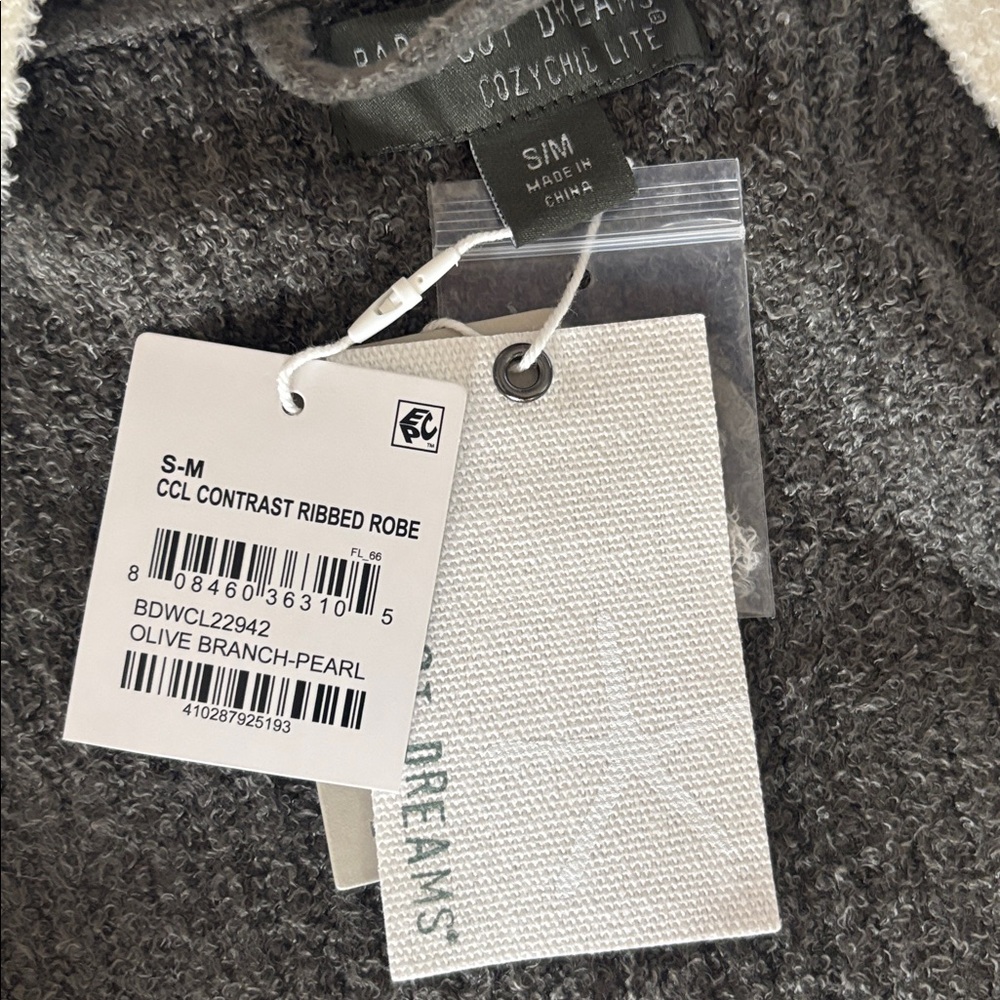 Barefoot Dreams Cozy Chic Lite Ribbed Robe in Olive Branch-Pearl Size S/M NWT - Picture 5 of 6